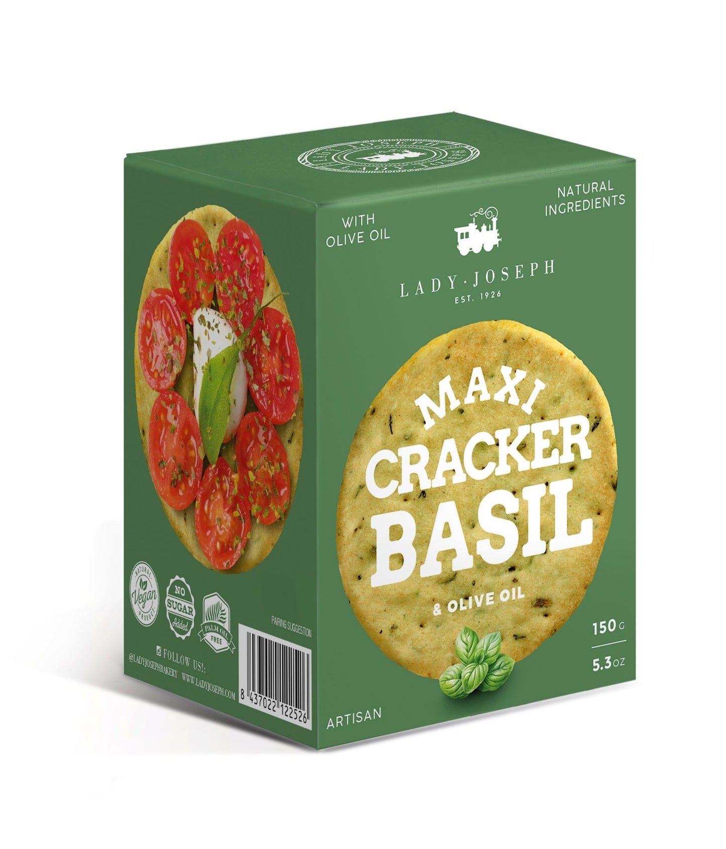 Lady Joseph Keksit Lady Joseph MAXI Cracker; Basilika  & Oliiviöljy 150g