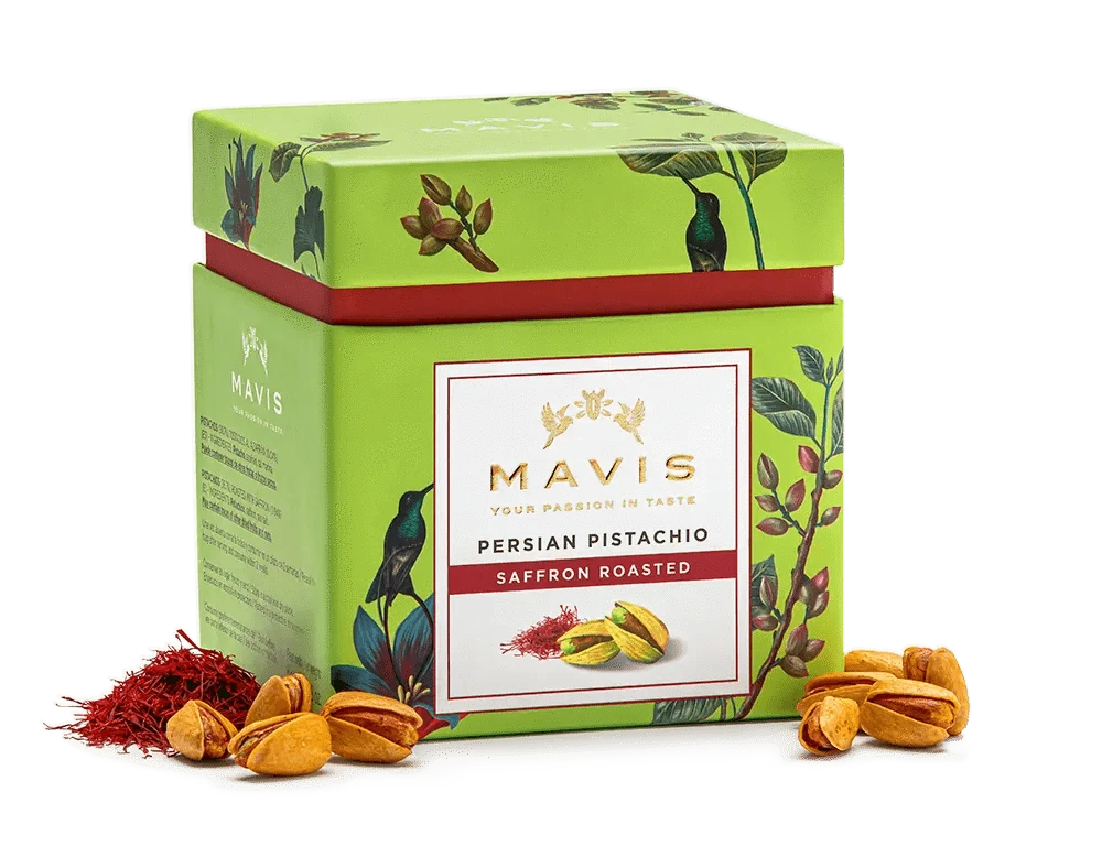 Mavis Pähkinät Laatikko 100g Mavis sahramipaahdetut pistaasipähkinät