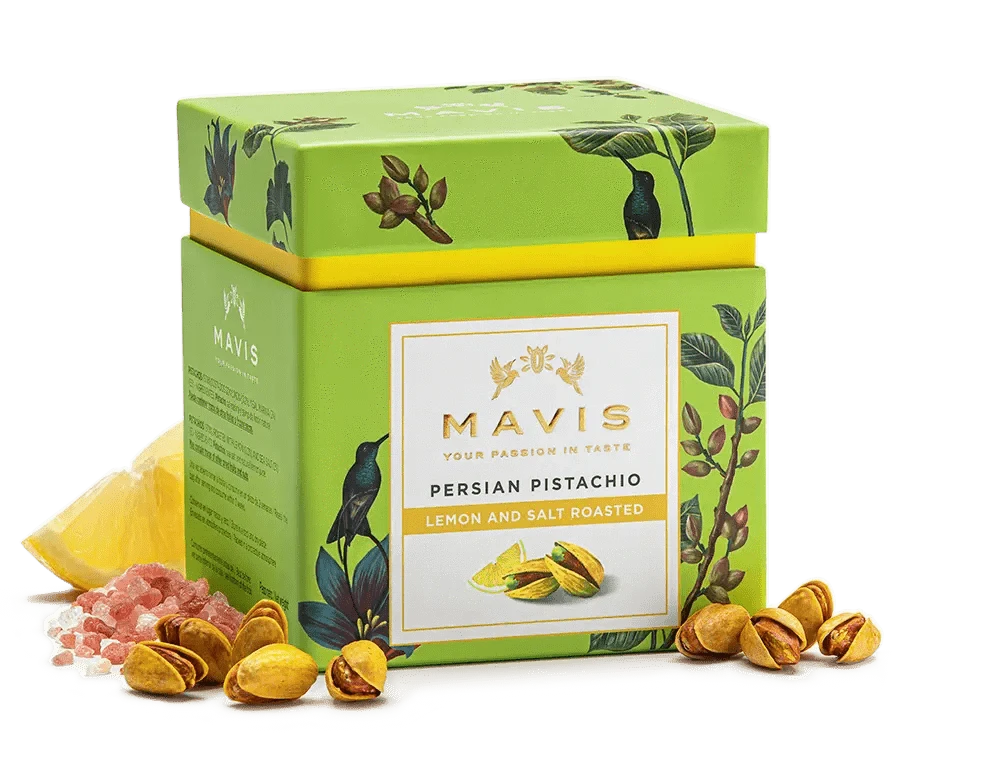 Mavis Pähkinät Laatikko 100g Mavis sitruunapaahdetut  pistaasipähkinät